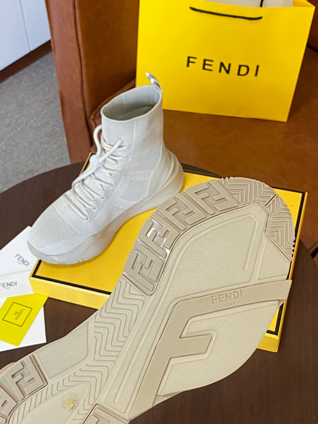 Fendi High Top Sneakers Beige For Women - Soul Replicas