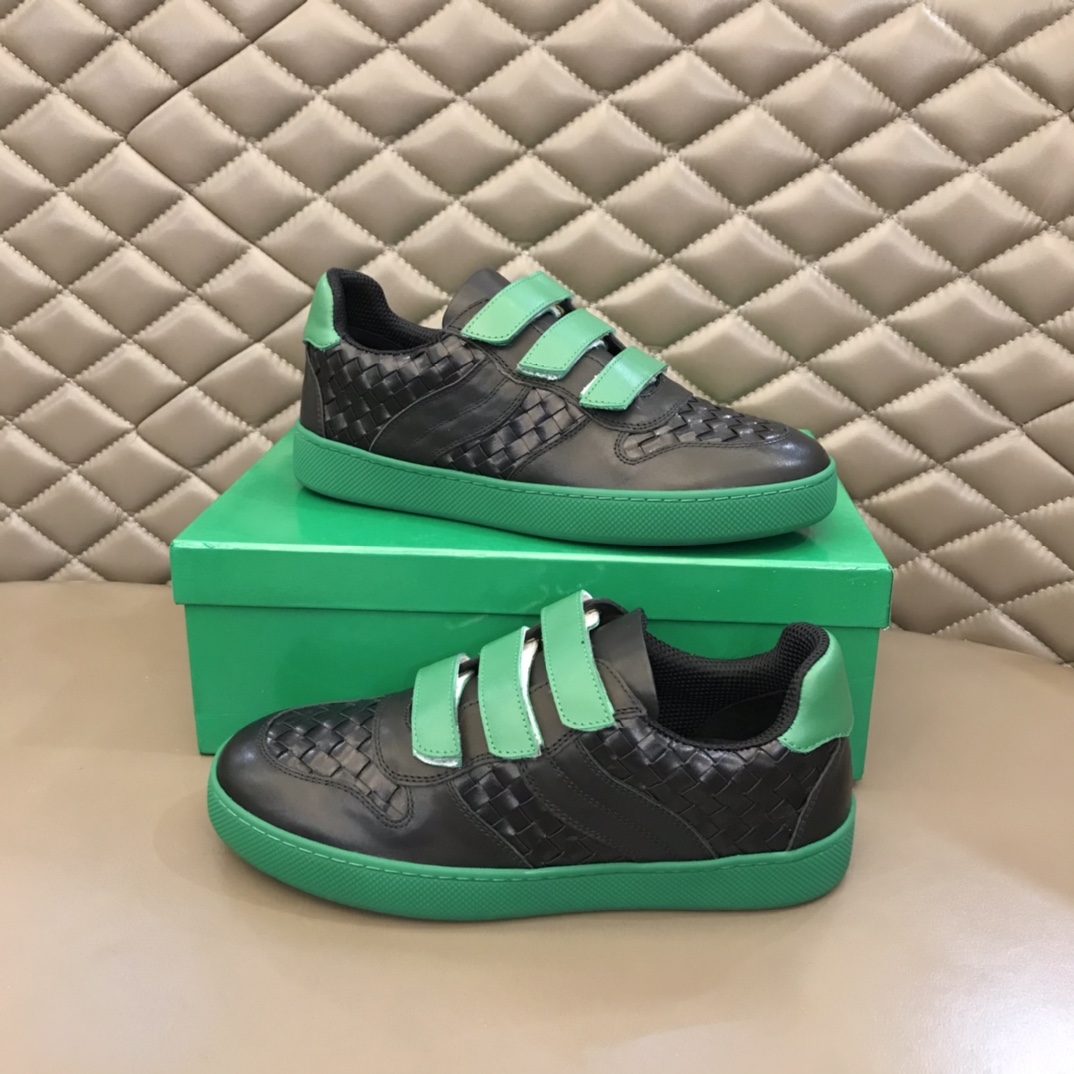 Bottega Veneta Men's Closure Straps With Wave Line Sneakers Black Green For Men - Soul Replicas