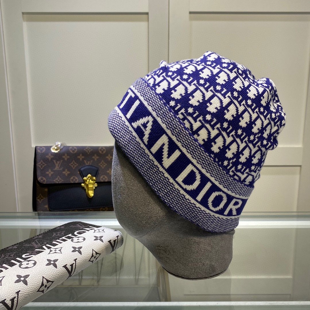 Dior Pompom Beanie In Blue - Soul Replicas