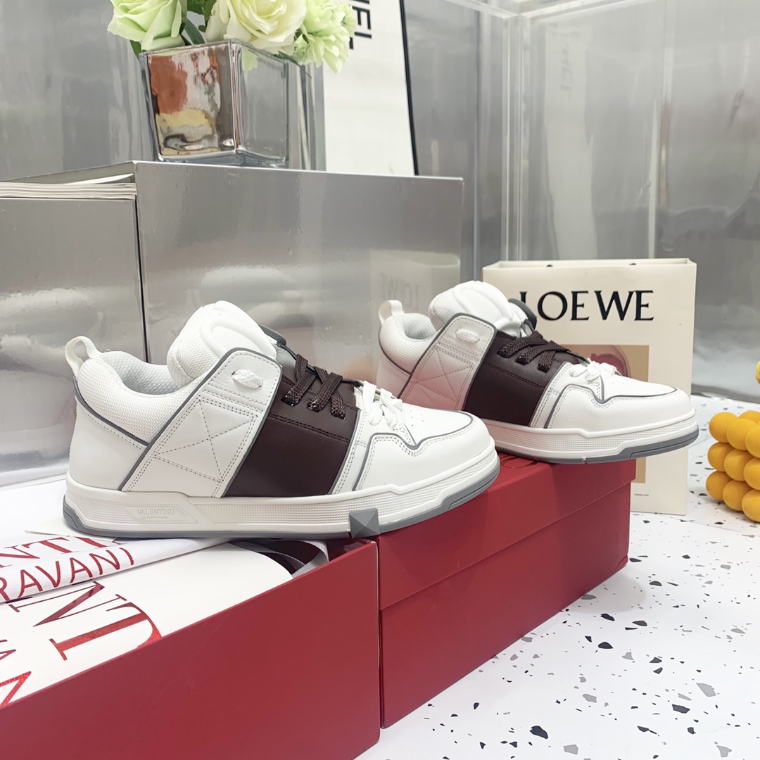 Valentino Garavani Open Skate Sneakers With Patent Band Dark Brown For Women WS0FB1DXI - Soul Replicas