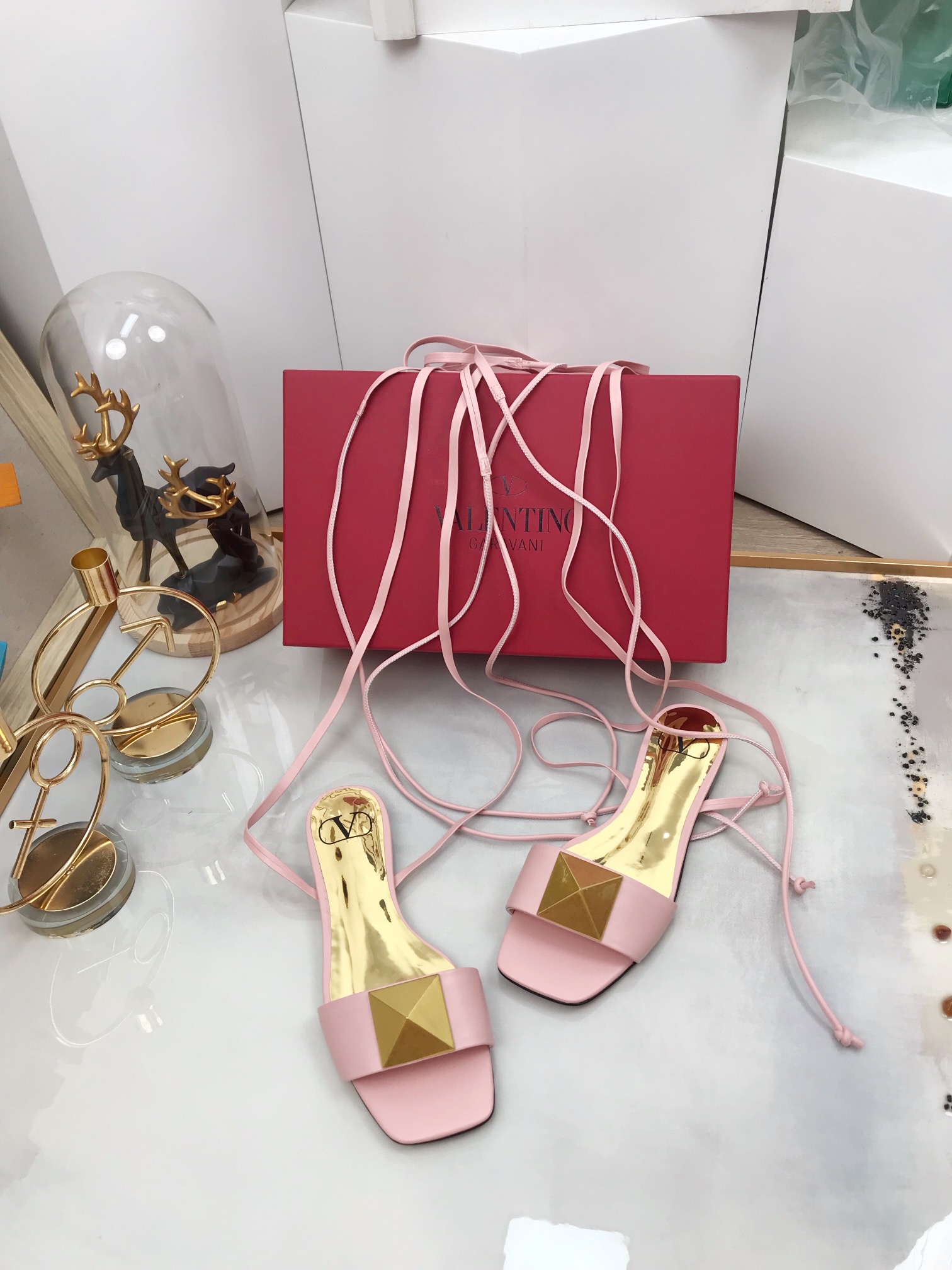 Valentino Garavani One Stud Gladiator Flat Sandals Light Pink For Women WS0EK9CYI - Soul Replicas