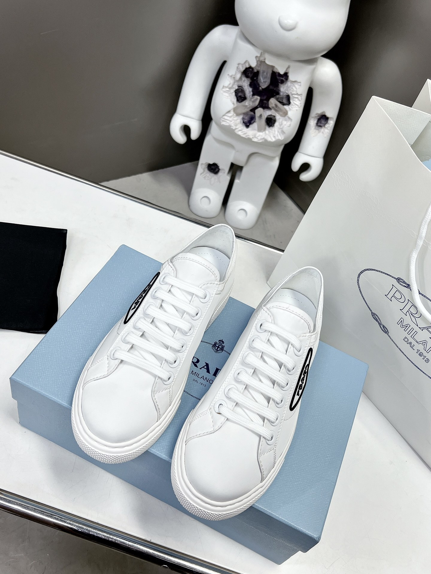 Prada Macro Re-Nylon And Brushed Sneakers White For Women 1.2in/30mm Prada - Soul Replicas