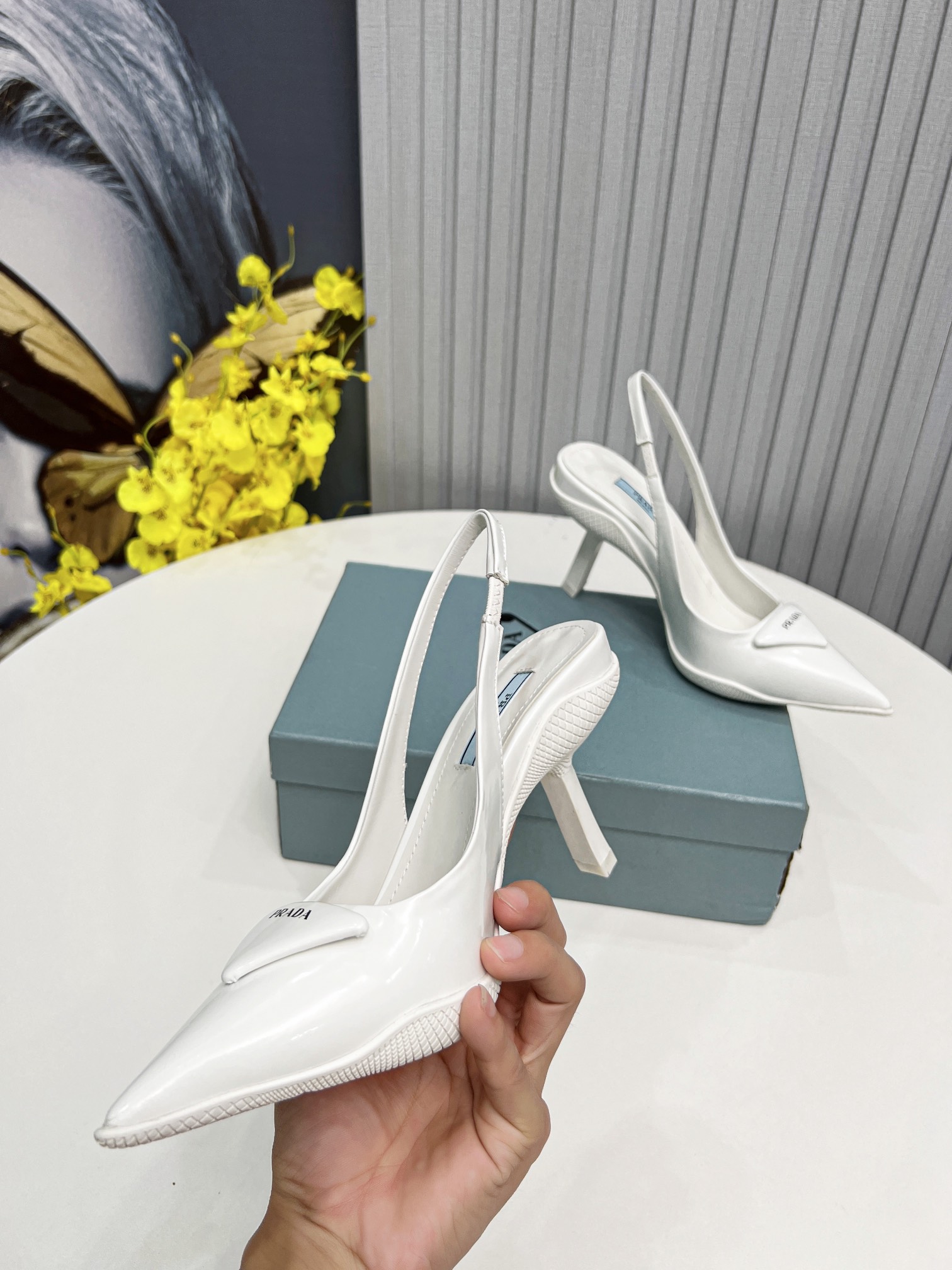 Prada Brushed Slingback Pumps White For Women Prada  - Soul Replicas