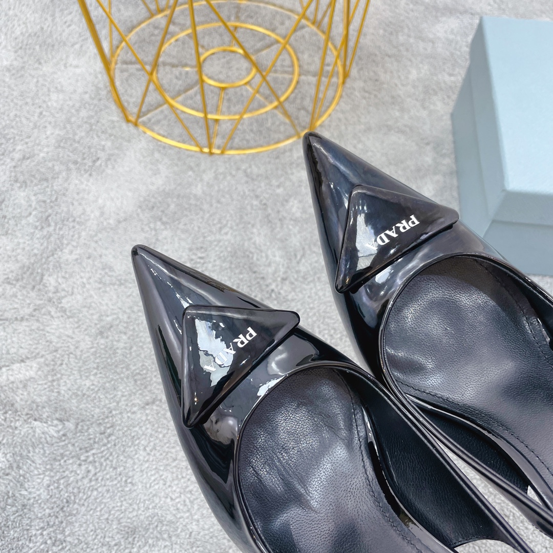 Prada Patent Sling-Back Pumps Black For Women 3.5in/90mm Prada - Soul Replicas