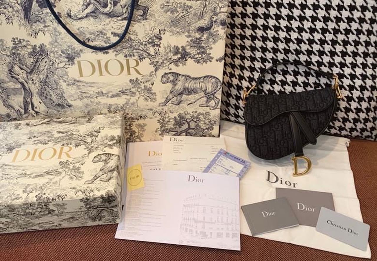 Christian Dior Saddle Bag Black Oblique Embroidered Canvas Gold Toned Hardware For Women 19.5cm/7.6in CD - Soul Replicas