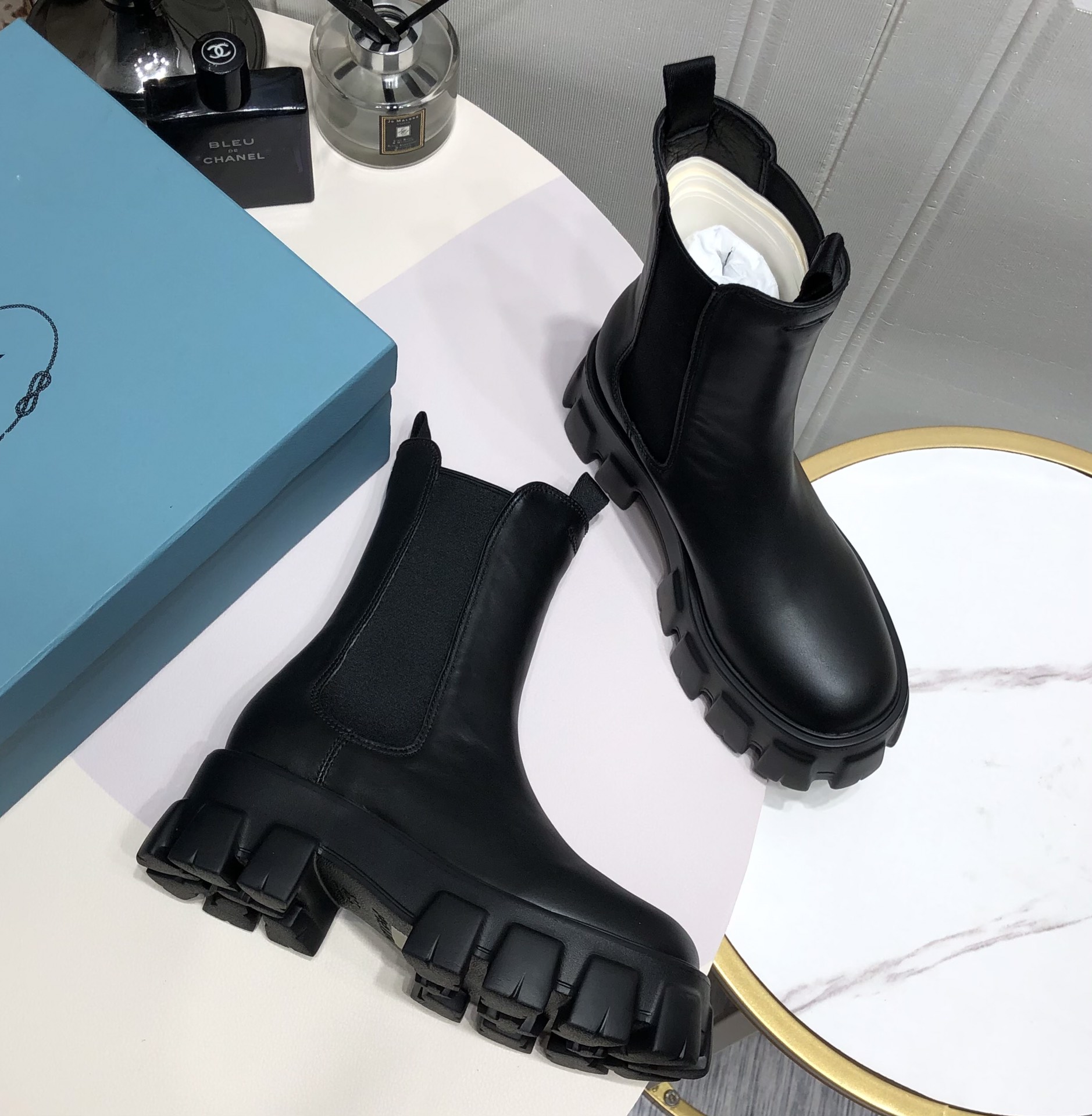 Prada Monolith Brushed Boots Black For Women 2.2in/55mm Prada 1U749M_B4L_F0002_F_B055 - Soul Replicas