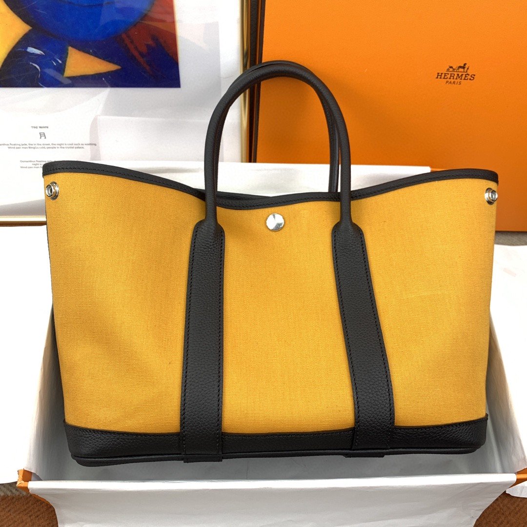 Hermes Garden Party 36 Canvas Tote Bag Yellow/Black For Women. Women's Handbags. Shoulder Bags 14.2in/36cm - Soul Replicas