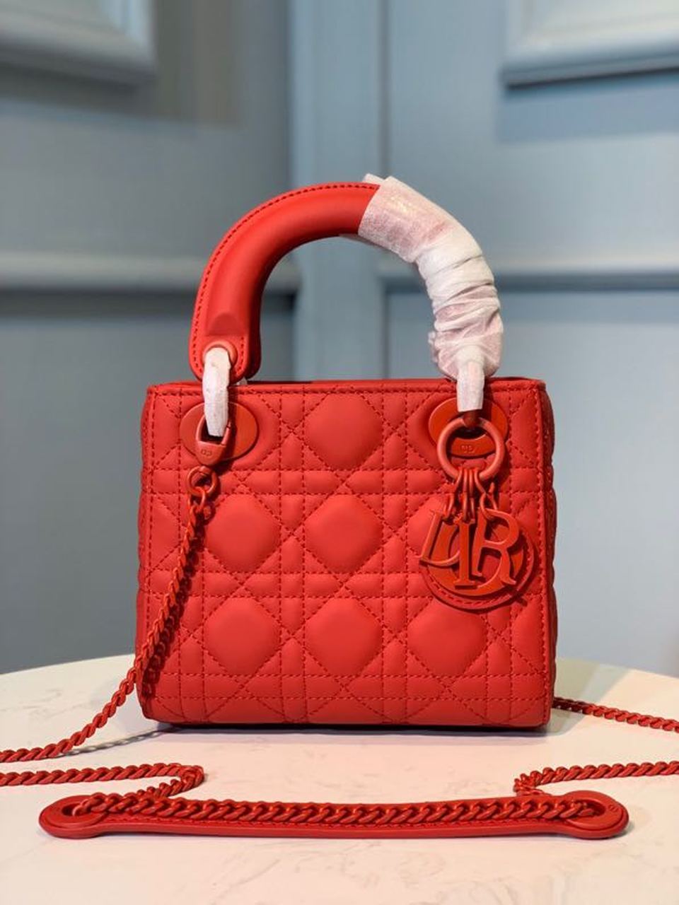 Christian Dior Mini Lady Dior Bag with Chain Matte Hardware Spring/Summer Collection. Red . For Women Women's Handbags. 18cm CD - Soul Replicas