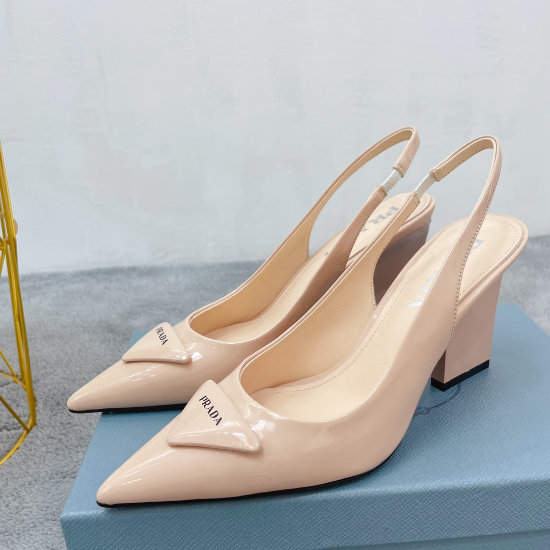 Prada Patent Sling-Back Pumps Beige For Women 3.5in/90mm Prada - Soul Replicas