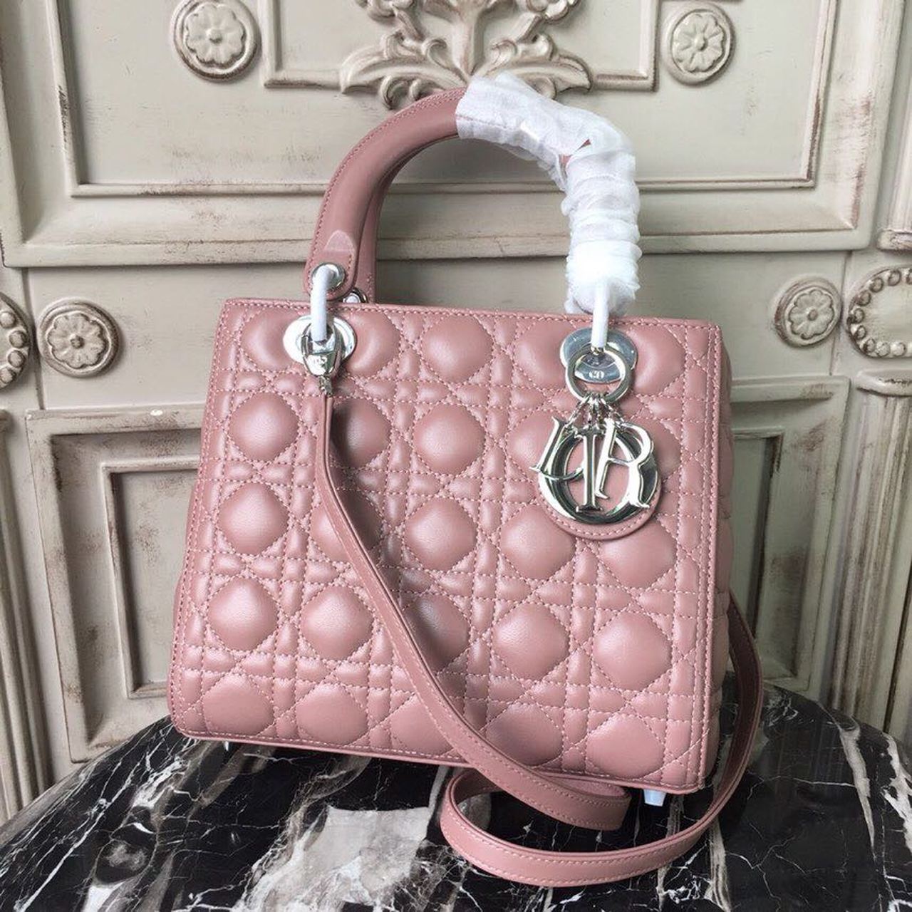 Christian Dior Medium Lady Dior Bag Dusty Pink Silver Hardware For Women 24cm/9.5in CD - Soul Replicas