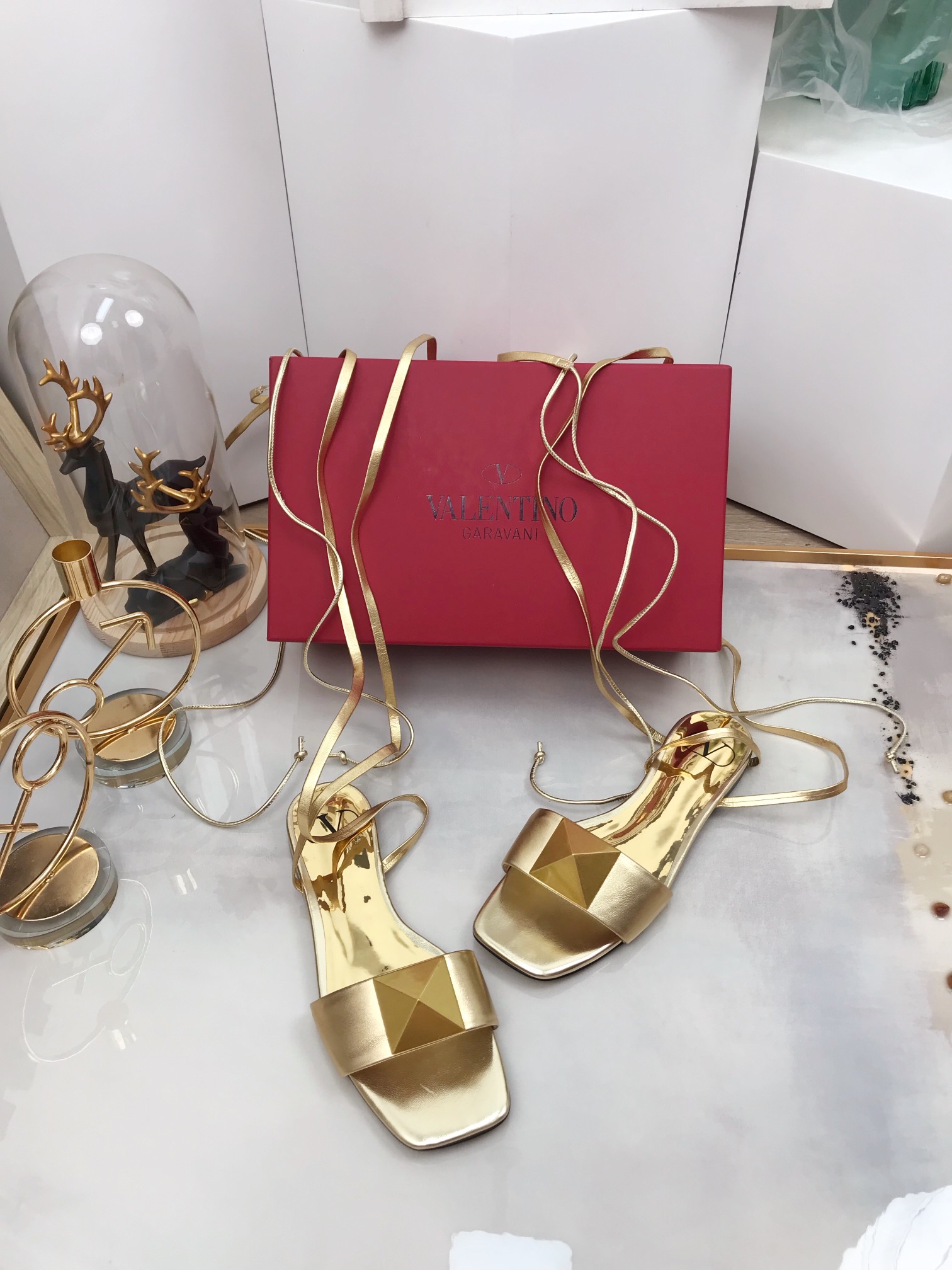 Valentino Garavani One Stud Gladiator Flat Sandals Gold For Women WS0EK9CYI - Soul Replicas