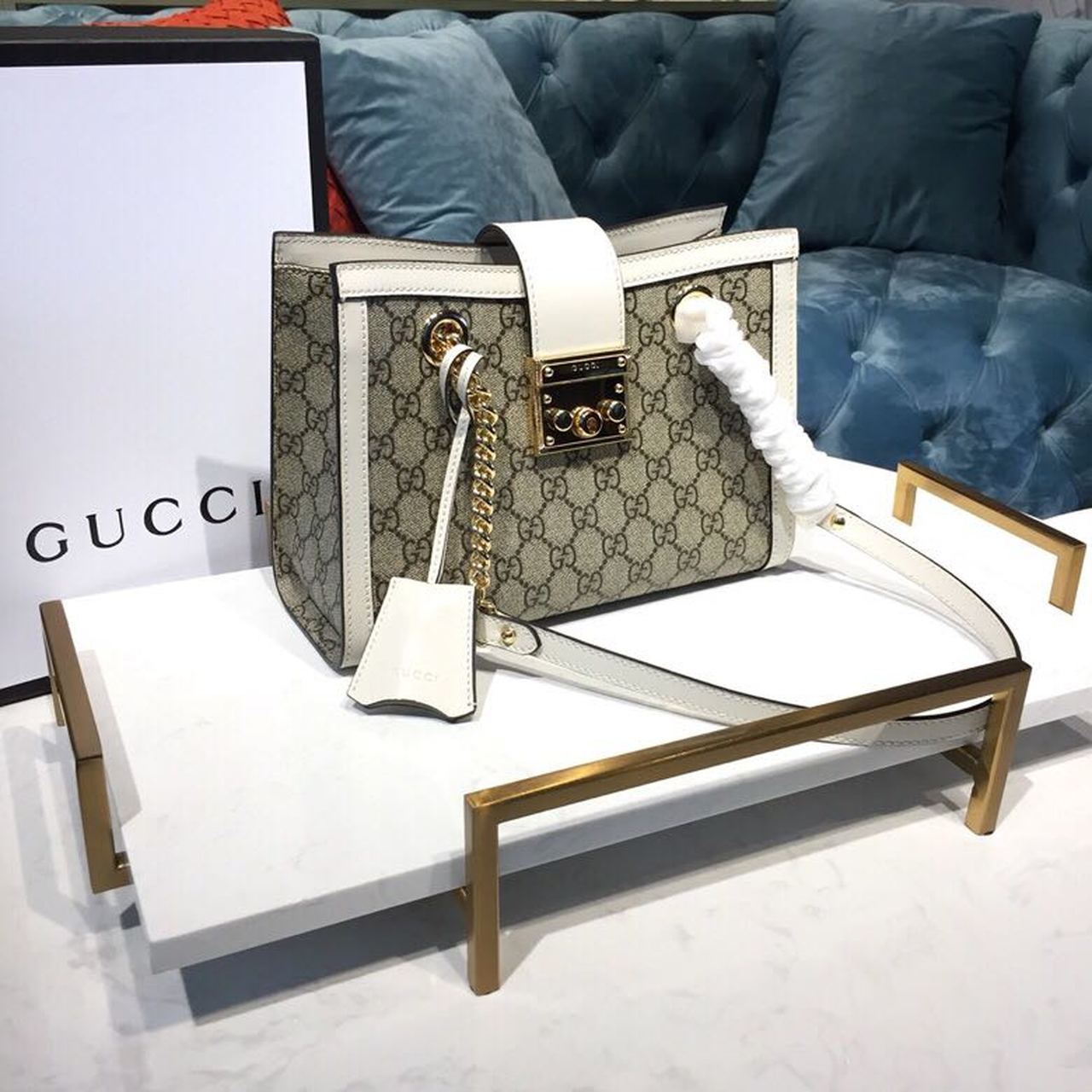 Gucci Padlock Small Gucci Shoulder Bag A Material With Low Environmental Impact With White For Women 10in/26cm Gucci 498156 KHNKG 9761 - Soul Replicas