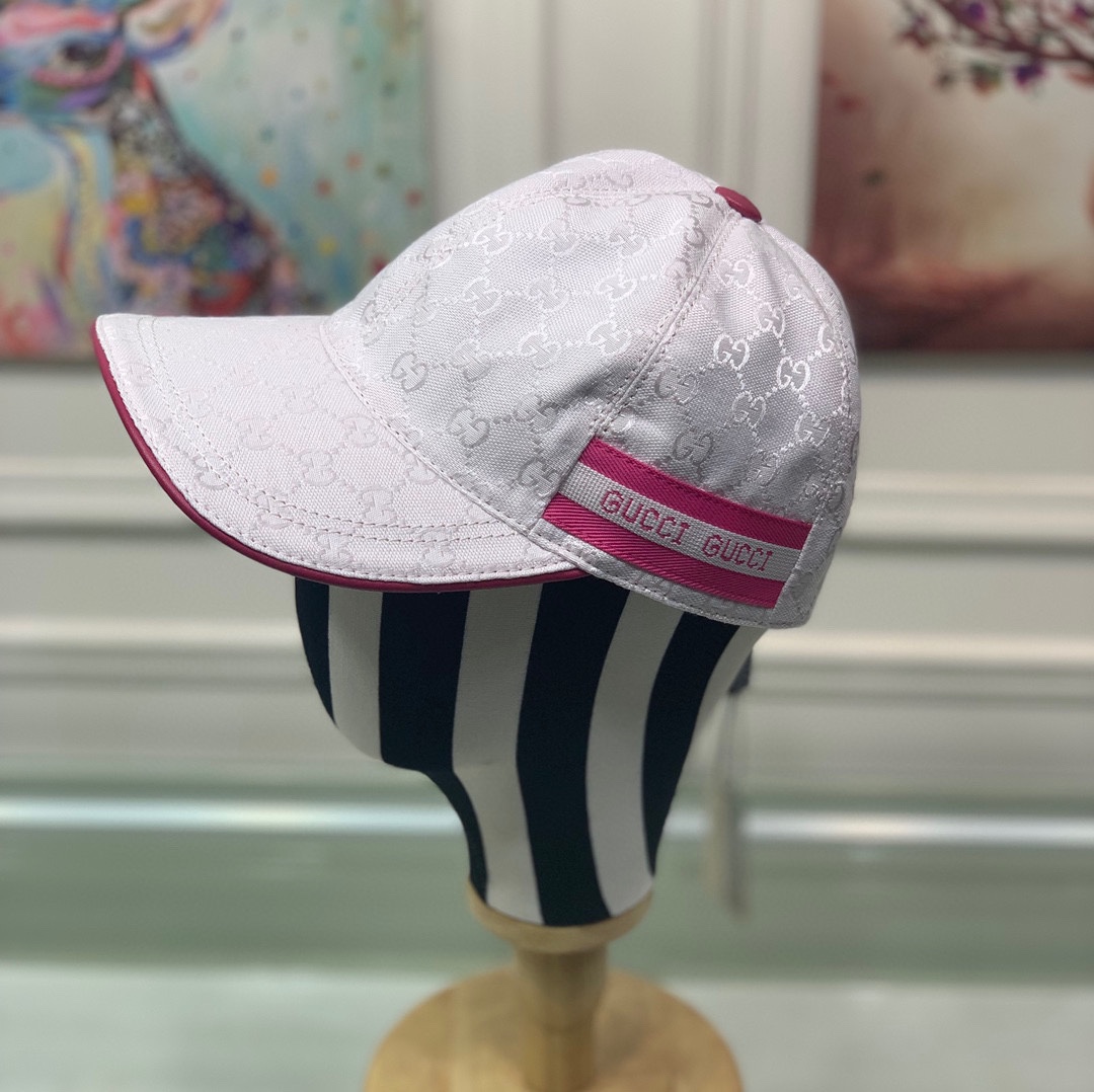 Original Gucci Canvas Baseball Hat With Web Pink Gucci Hat - Soul Replicas