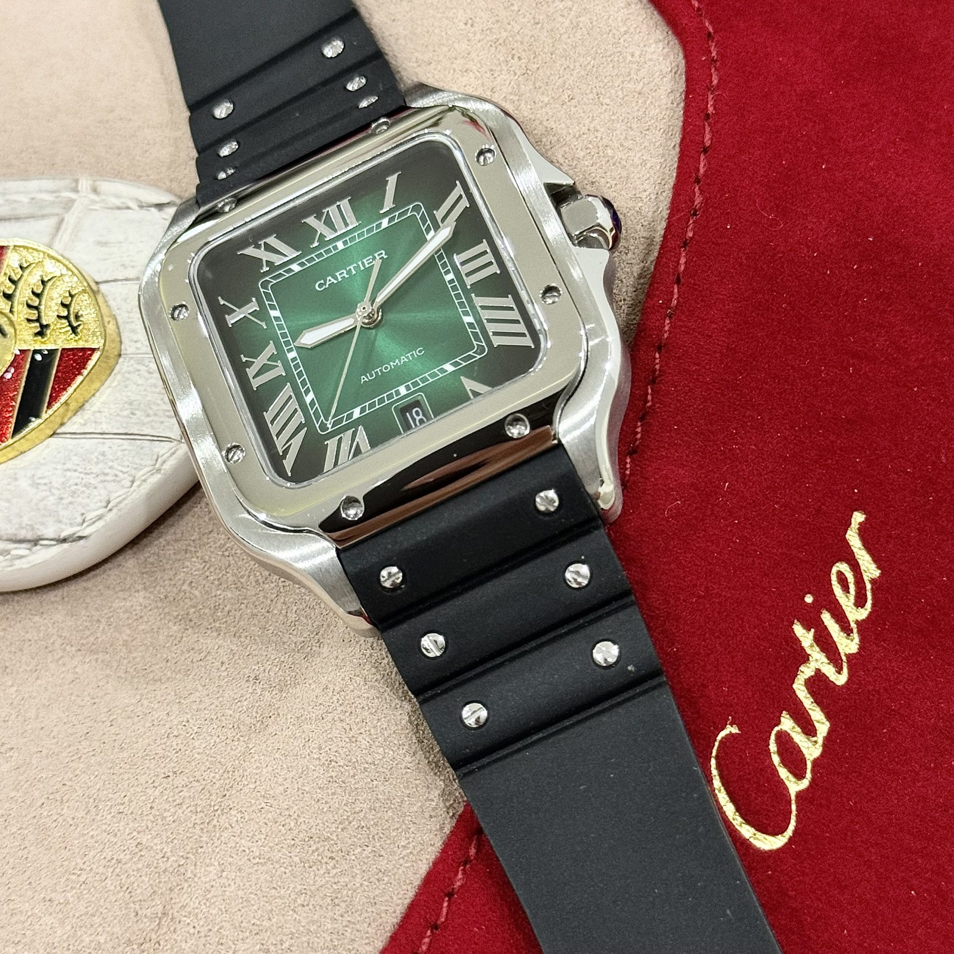 Cartier Replica Watches Santos WSSA0061 Green Dial Rubber Strap BV Factory 39.8mm - Soul Replicas