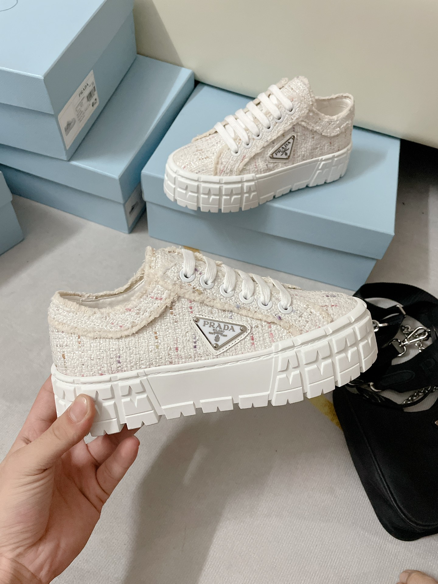Prada Double Wheel Gabardine Sneakers White For Women 2in/50mm Prada  - Soul Replicas