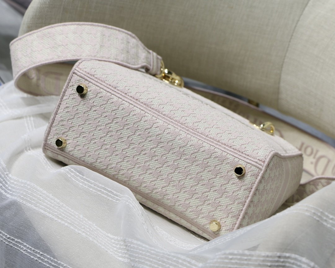 Christian Dior Medium Lady D-Lite Bag Houndstooth Embroidery. Pink/White. For Women Women's Handbags. Shoulder Bags. Crossbody Bags. 24cm CD - Soul Replicas