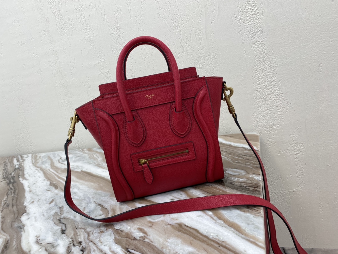 Celine Nano LuGucciage Bag In Drummed Red For Women 8in/20cm  - Soul Replicas