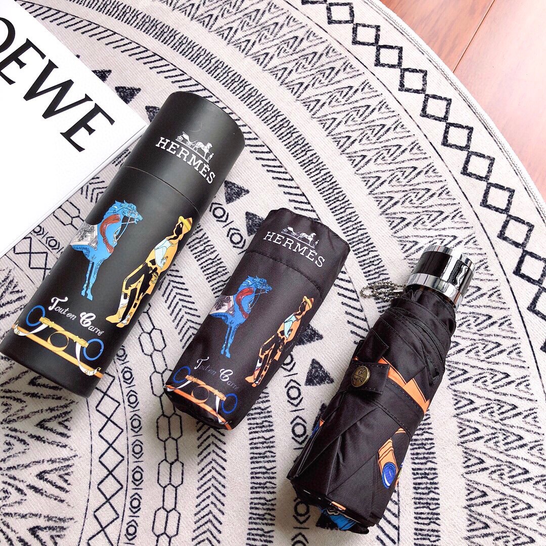 Hermes Pluie De H Folding Umbrella Black - Soul Replicas