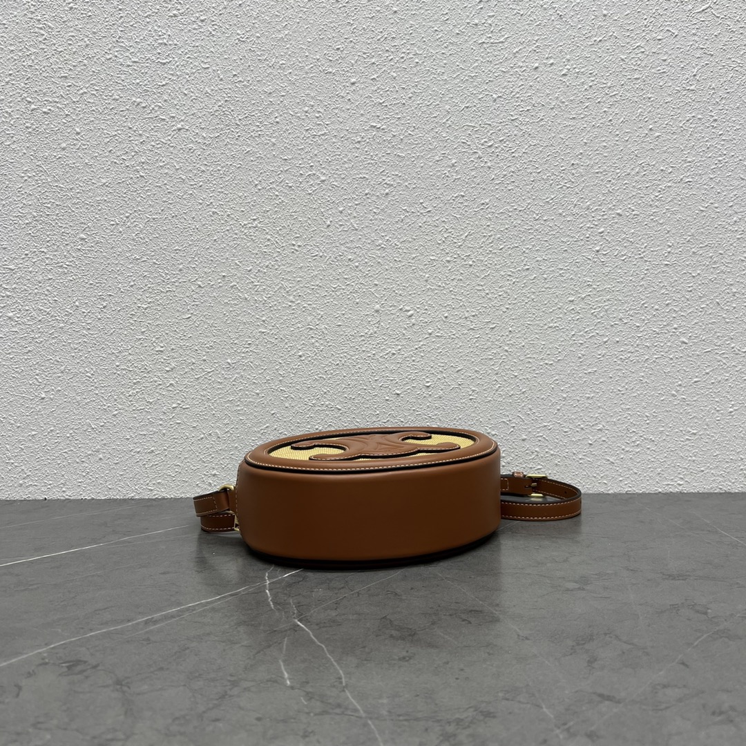 Celine Oval Bag Cuir Triomphe In Textile Natural / Tan For Women 8in/20cm 198602DU8.02NT - Soul Replicas