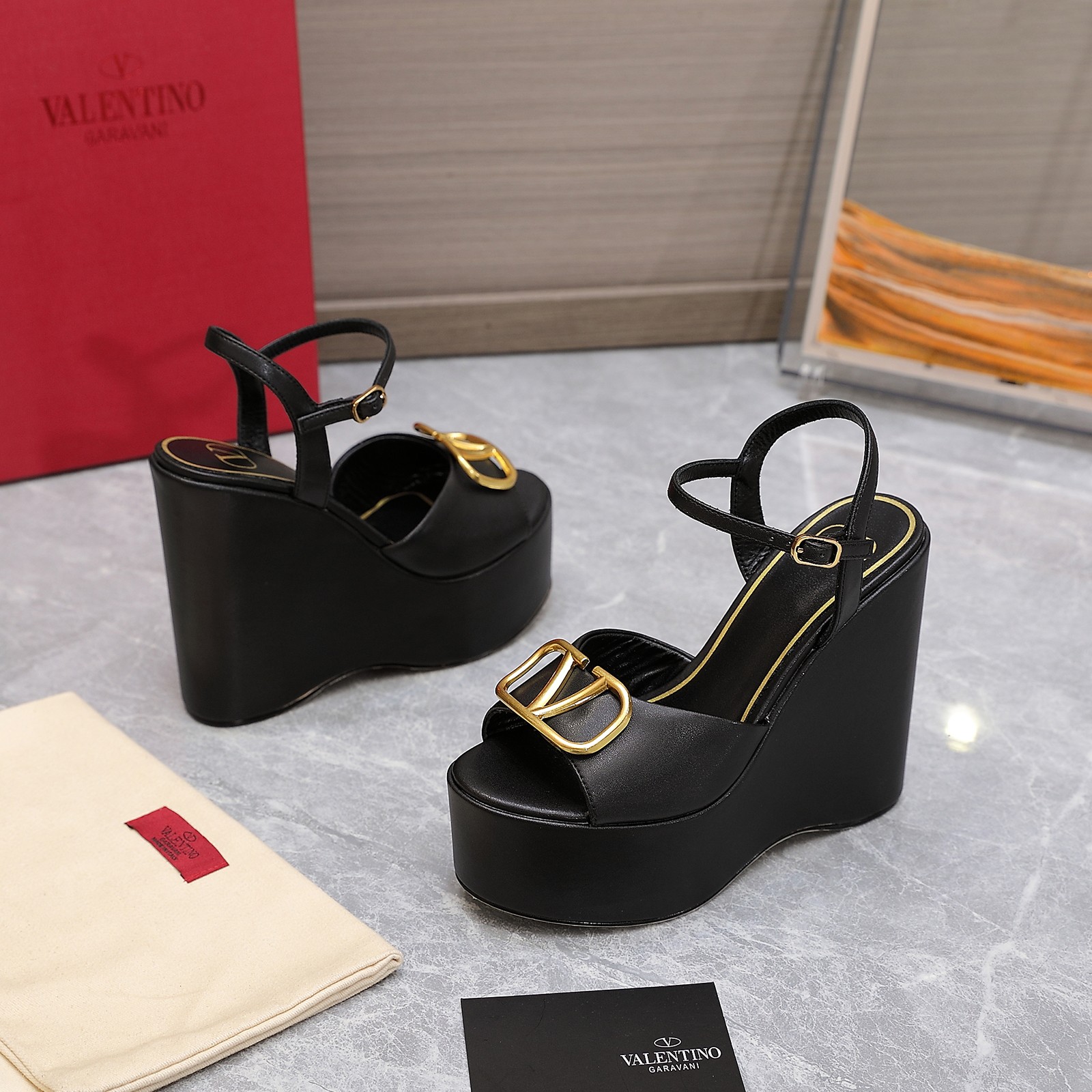 Valentino Garavani Block Heel Platform Sandals Black For Women XW2S0DU9/DSH - Soul Replicas