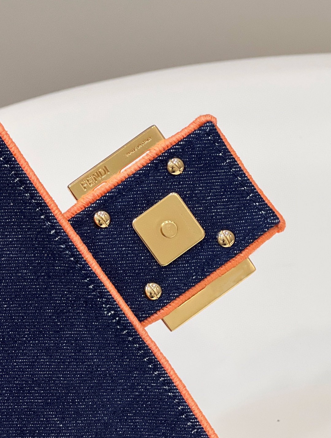 Fendi Baguette Blue Denim Orange Border Bag For Woman 26cm/10in - Soul Replicas