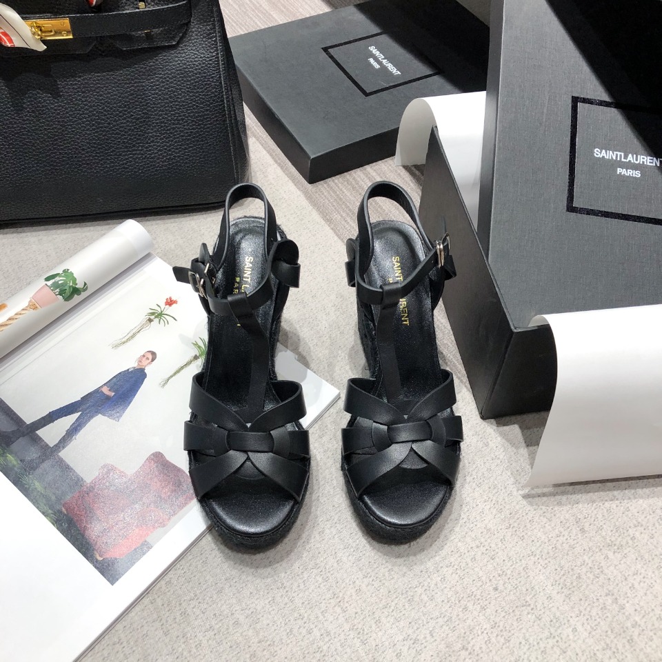 Yves Saint Laurent Women's Tribute Espadrilles Wedge Black For Women YSL 611924BDA001000 - Soul Replicas