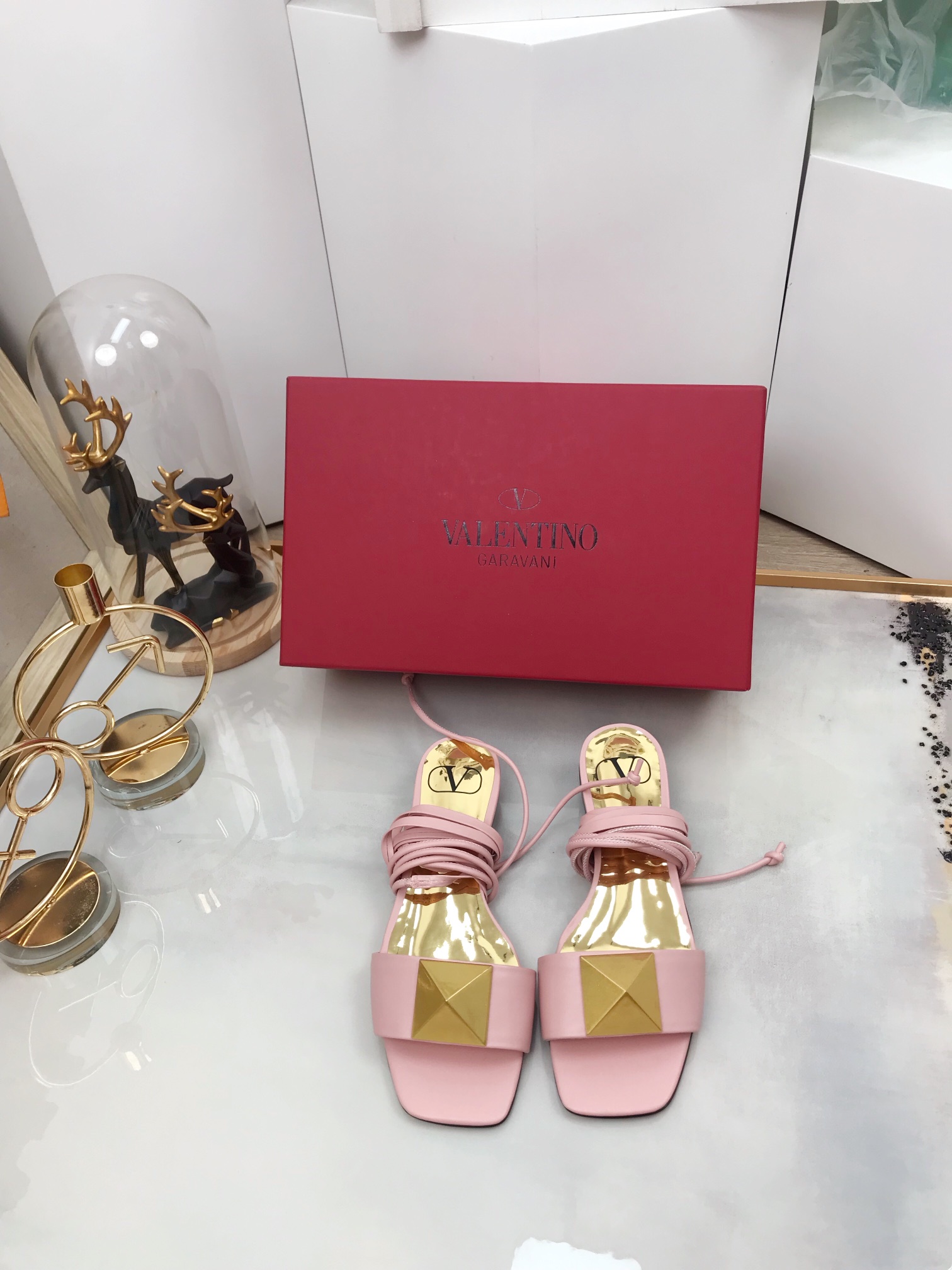 Valentino Garavani One Stud Gladiator Flat Sandals Light Pink For Women WS0EK9CYI - Soul Replicas