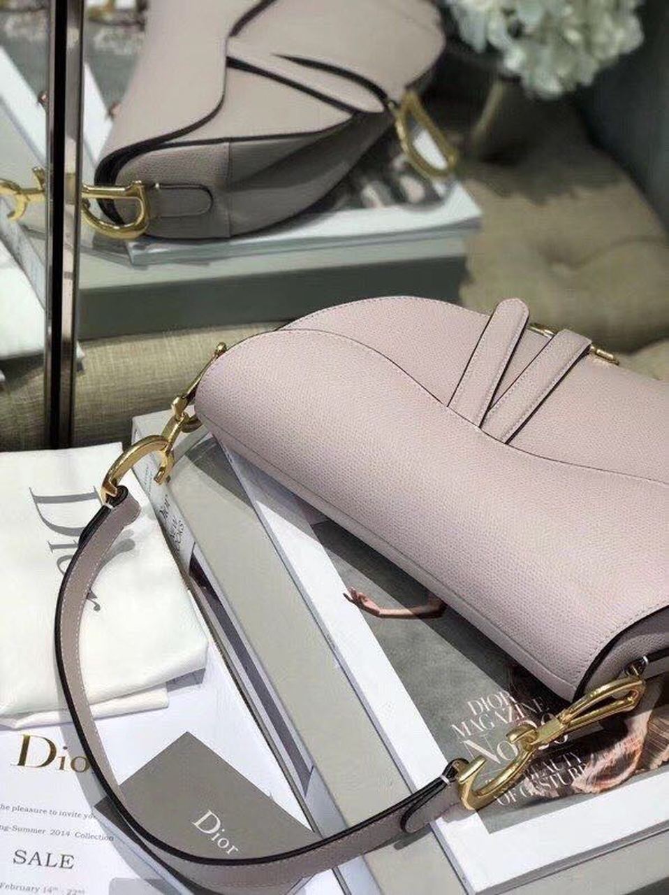 Christian Dior Saddle Bag Grained Canvas Light Pink For Women 19.5cm/7.6in CD - Soul Replicas