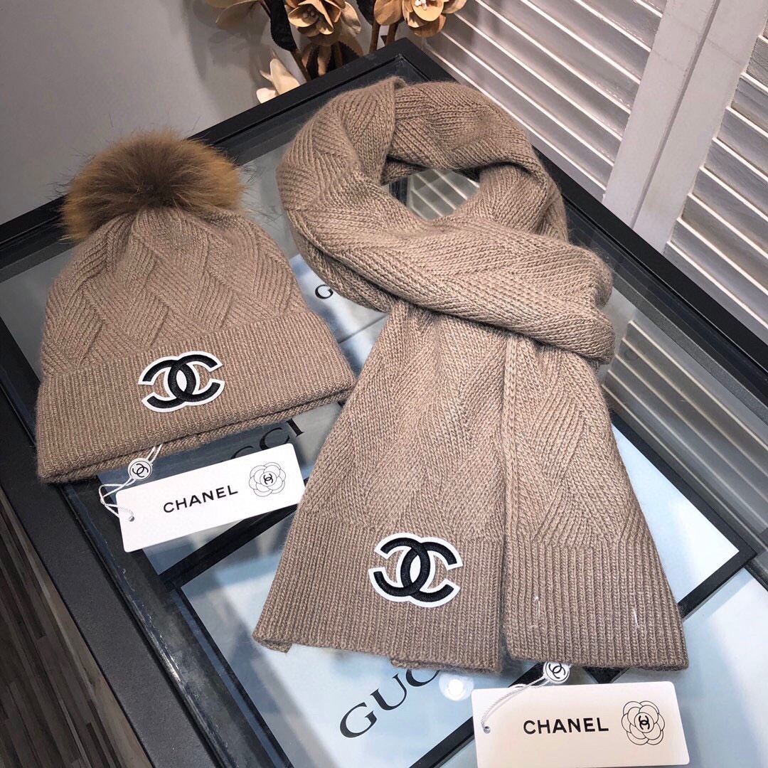 Chanel Beanie & Scarf Set In Brown - Soul Replicas