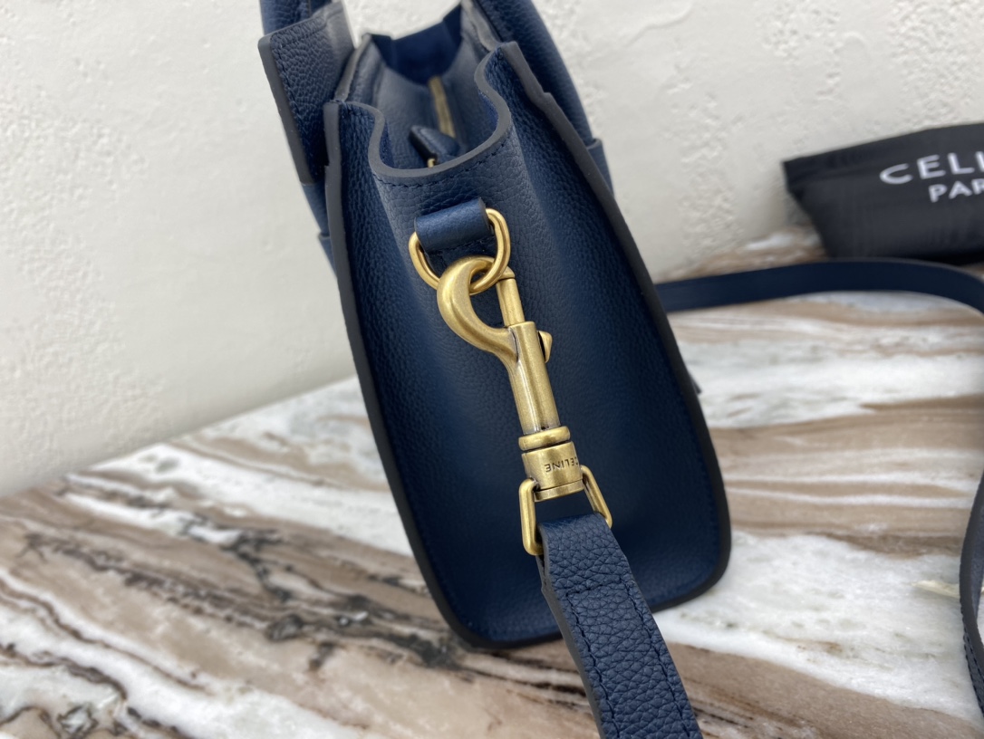 Celine Nano LuGucciage Bag In Drummed Dark Blue For Women 8in/20cm  - Soul Replicas