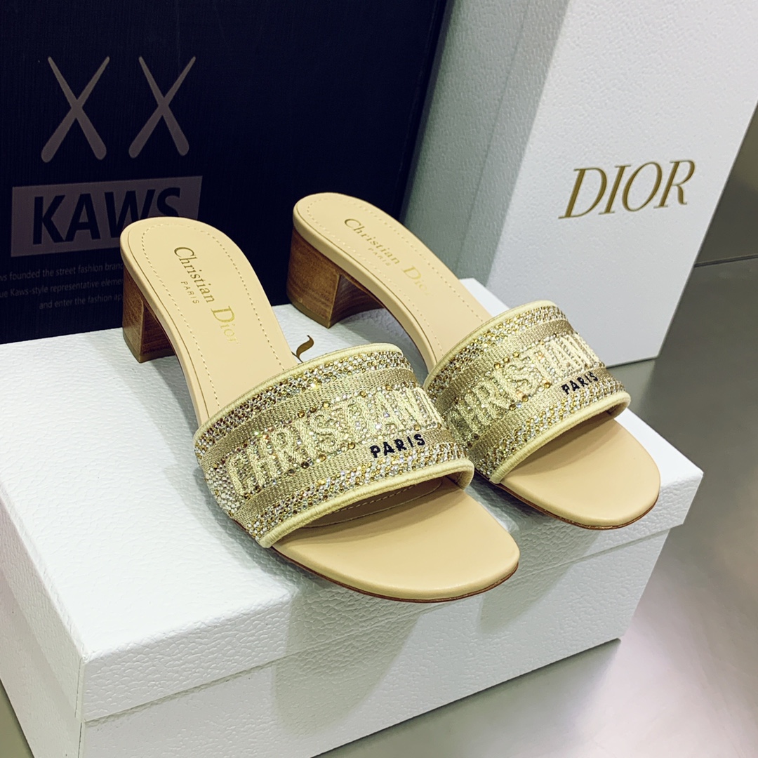 Christian Dior Women's Dway Heeled Slide Yellow For Women CD - Soul Replicas