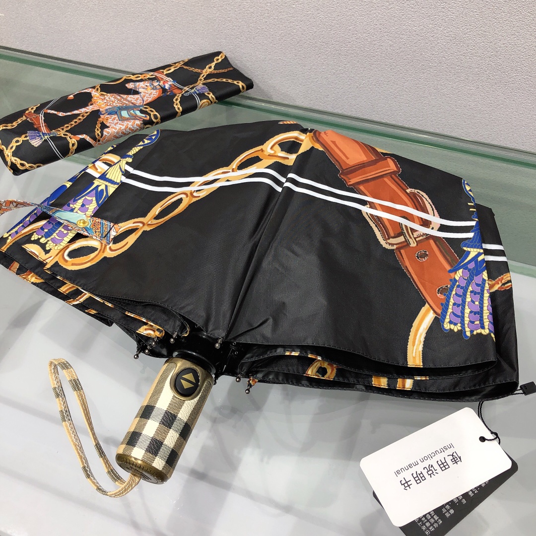 Hermes Pluie De H Folding Umbrella Black - Soul Replicas