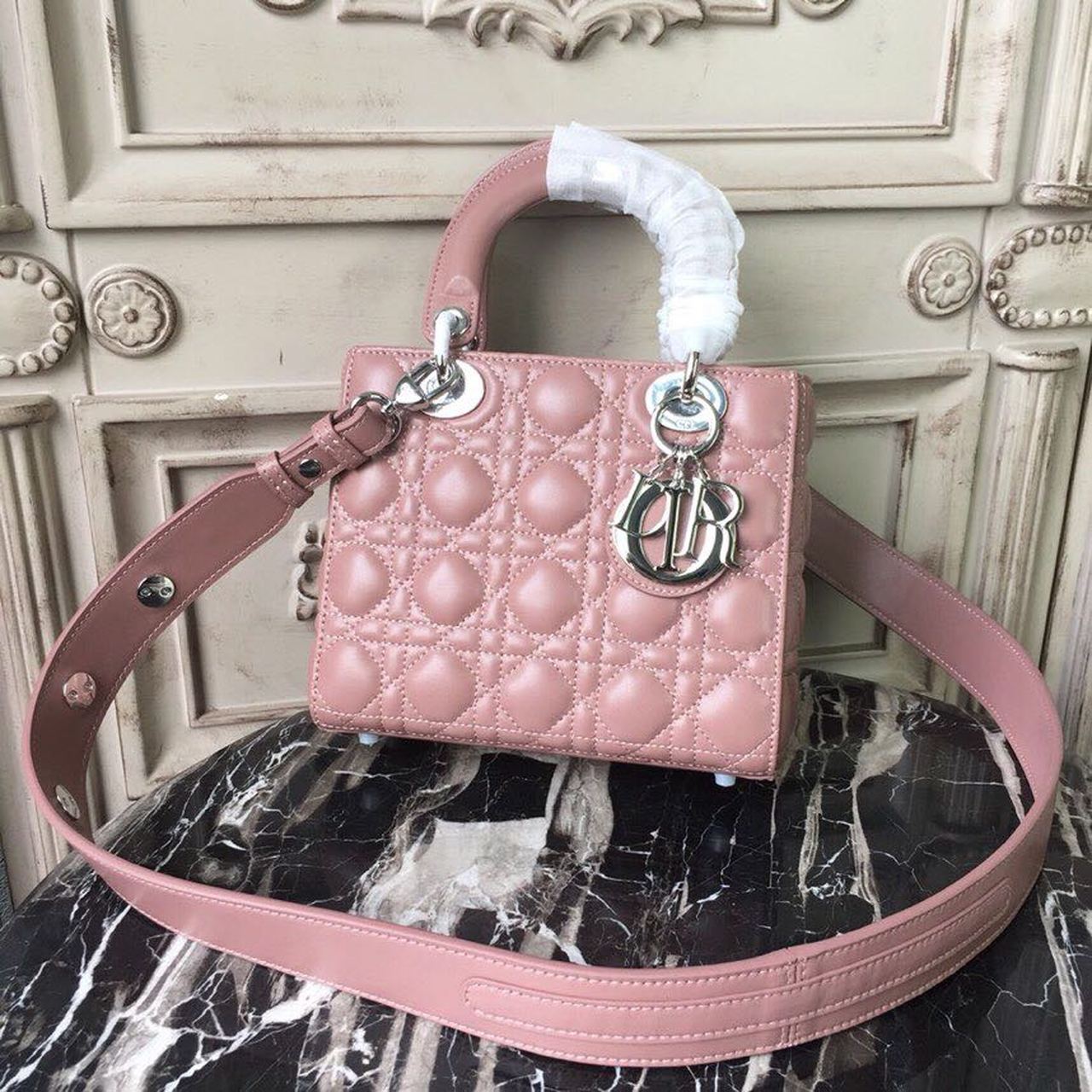 Christian Dior Medium Lady Dior Bag Dusty Pink Silver Hardware For Women 20cm/8in CD - Soul Replicas