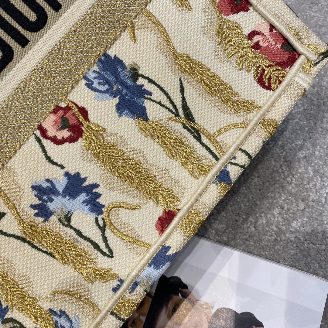 Christian Dior Medium Dior Book Tote in Hibiscus Metallic Thread Embroidery Bag For Women 14in/36cm CD - Soul Replicas