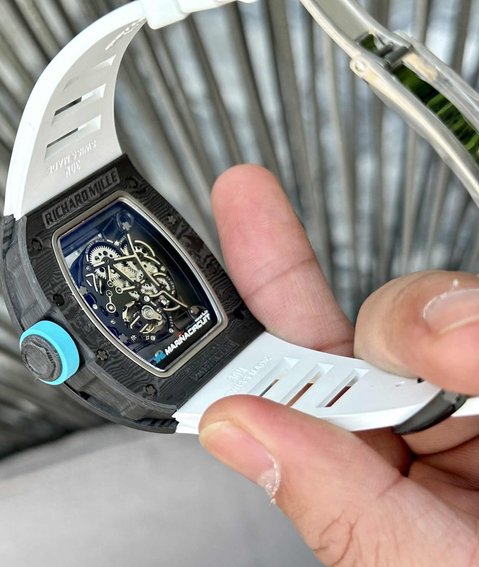 Richard Mille RM055 Replica Watch Full Carbon White Rubber Strap BBR 45mm - Soul Replicas