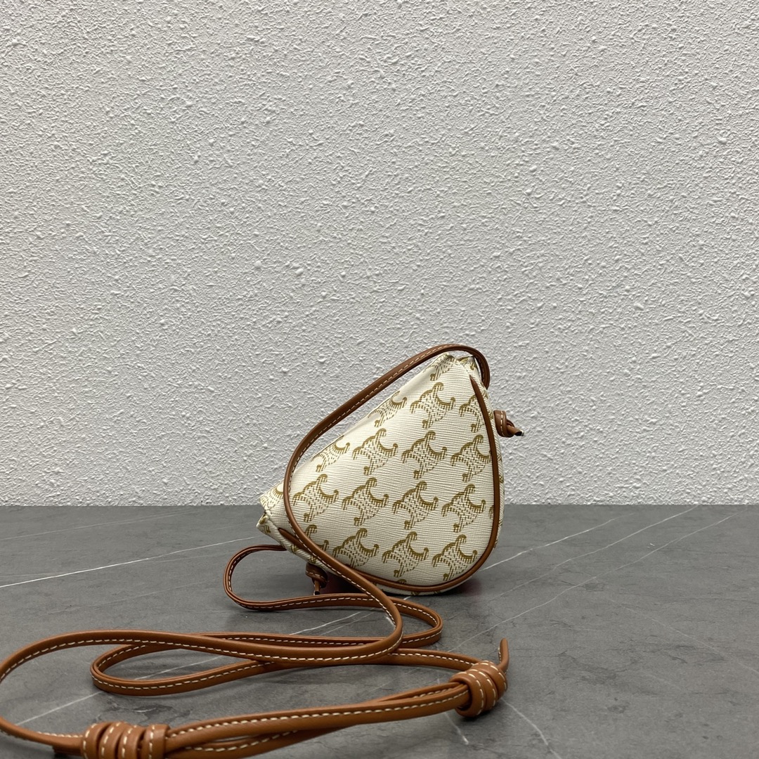 Celine Mini Triangle In Triomphe Canvas With Celine Print White For Women 8in/21cm  - Soul Replicas