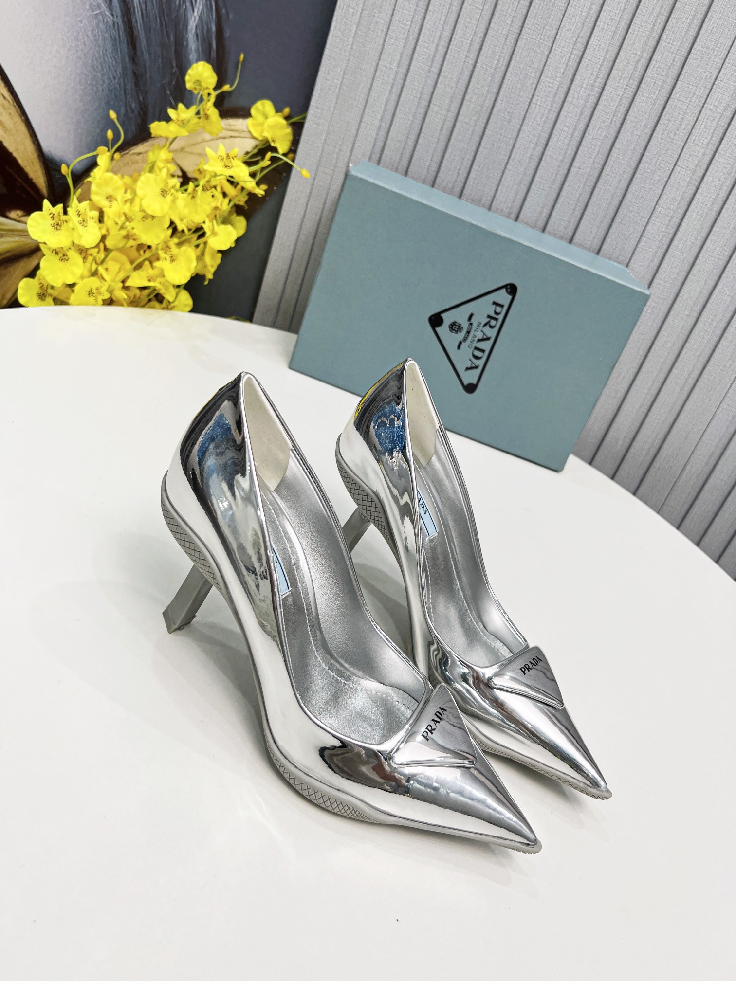 Prada Brushed Slingback Pumps Silver For Women Prada - Soul Replicas
