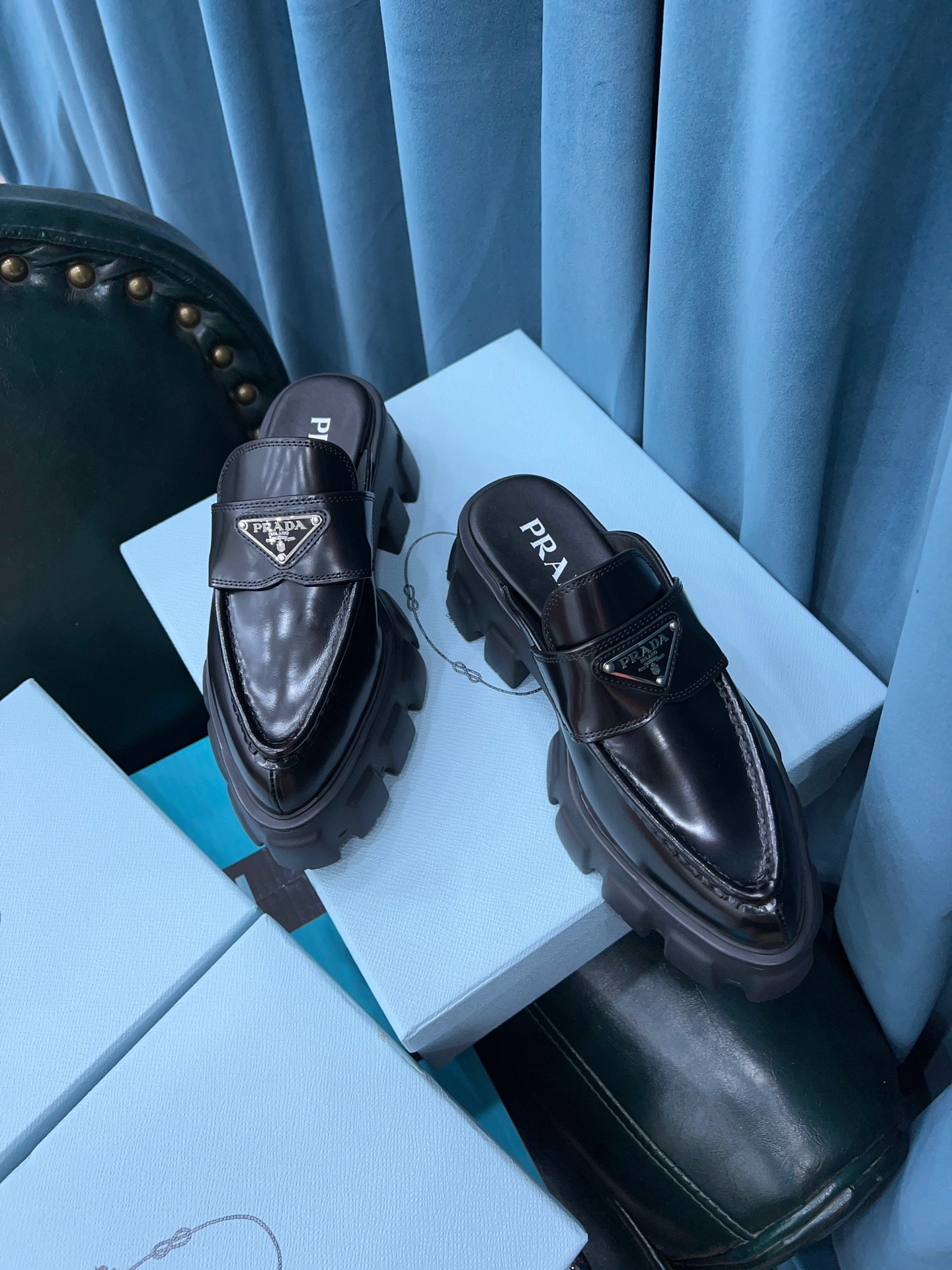 Prada Chocolate Brushed Mules Black For Women 2.4in/60mm Prada - Soul Replicas