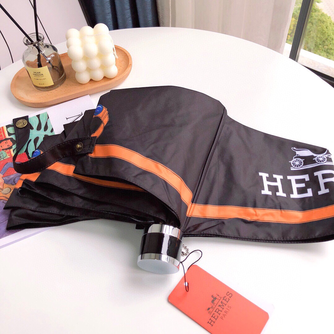 Hermes Pluie De H Folding Umbrella Black - Soul Replicas