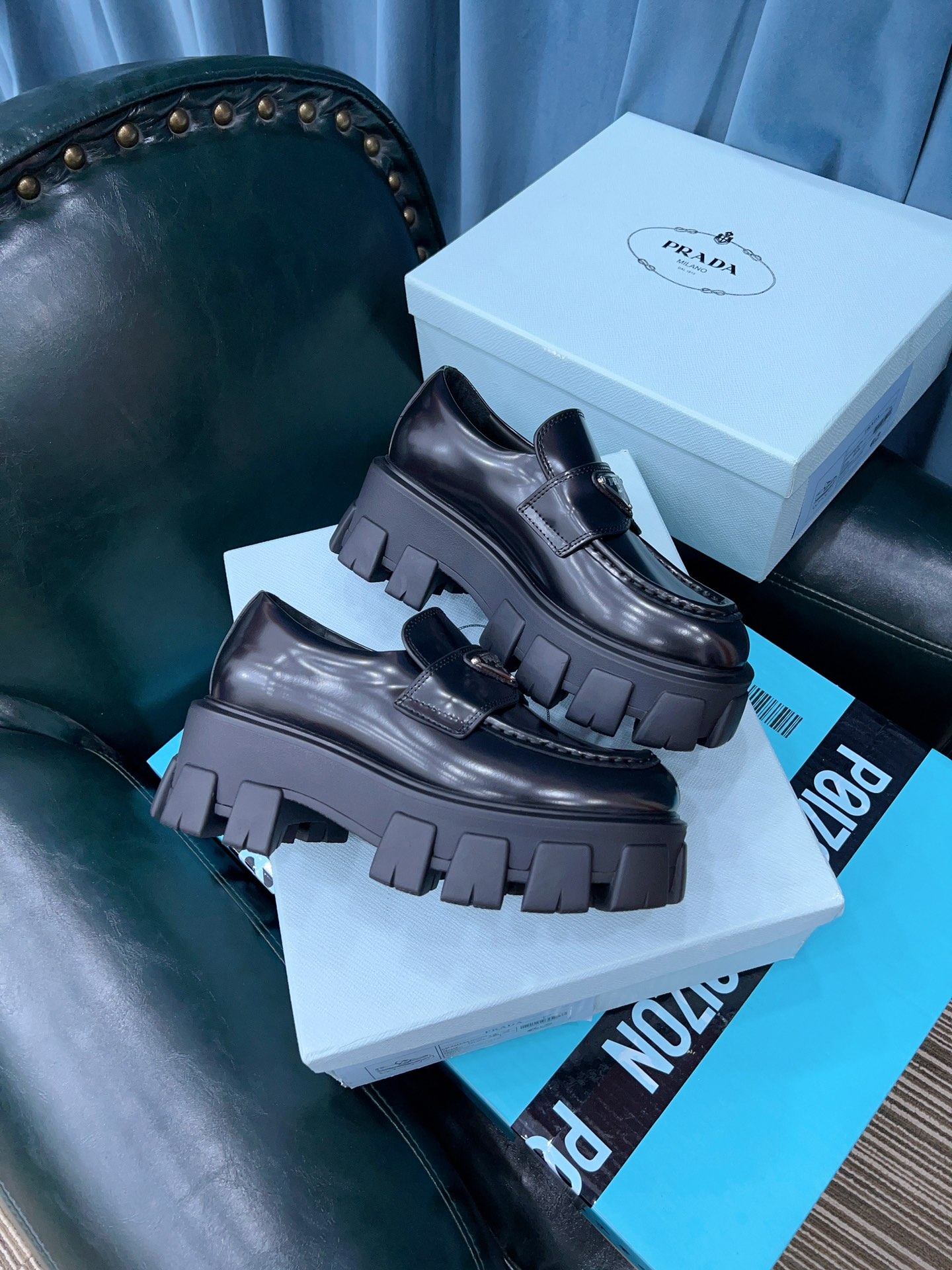 Prada Monolith Brushed Loafers Black For Women 2.4in/60mm Prada 2DE129_B4L_F0002  - Soul Replicas