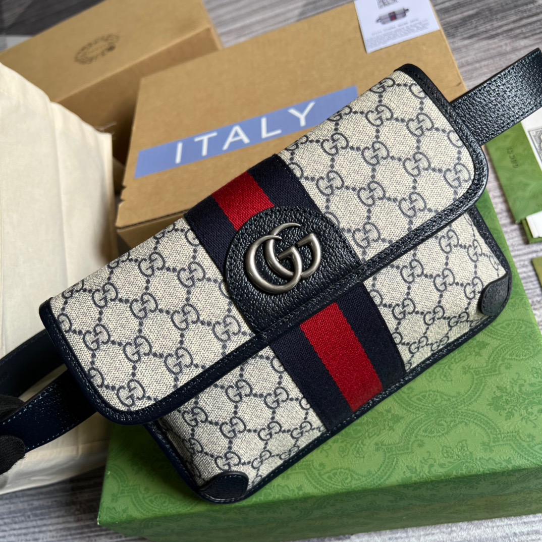 Gucci Ophidia Belt Bag Beige And Blue Gucci Supreme Canvas For Men  8.7in/22cm Gucci 674081 96IWN 4076 - Soul Replicas