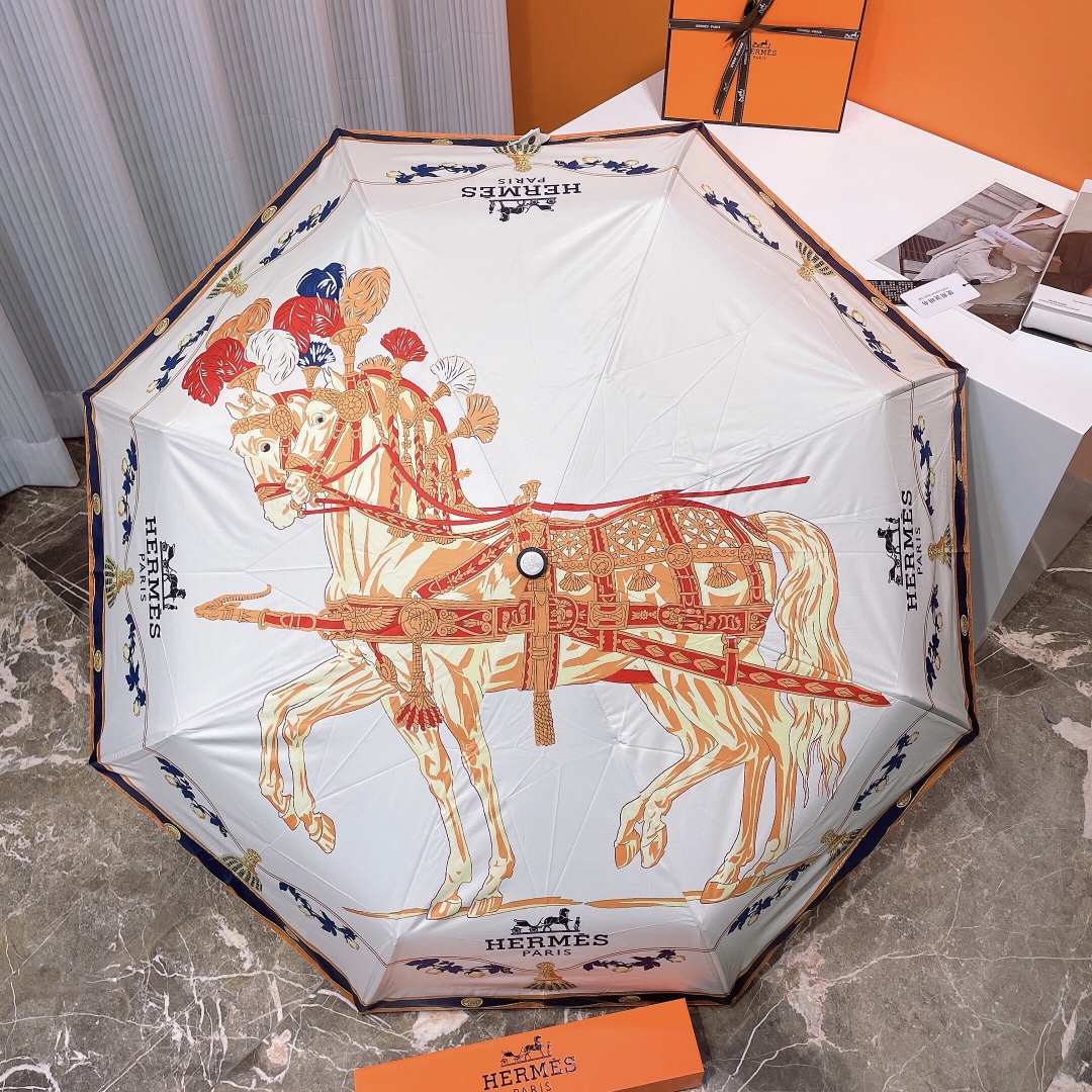 Hermes Pluie De H Folding Umbrella White - Soul Replicas