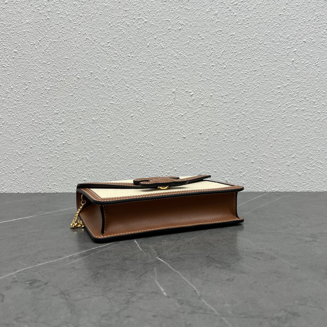 Celine Wallet On Chain Triomphe In Textile Natural / Tan For Women 7in/19cm 10J972DB2.02NT - Soul Replicas