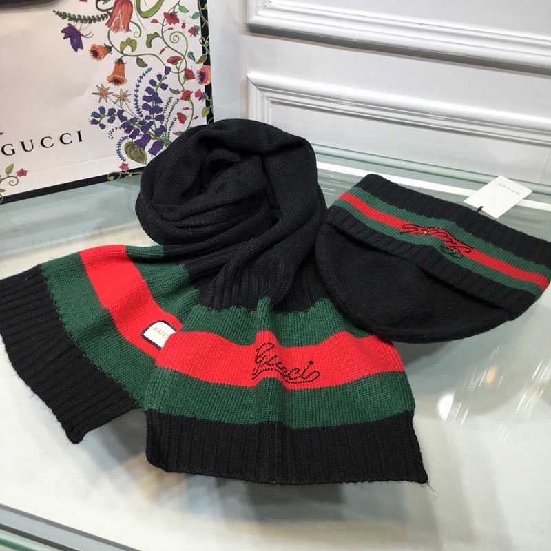Gucci Beanie & Scarf Set In Black - Soul Replicas
