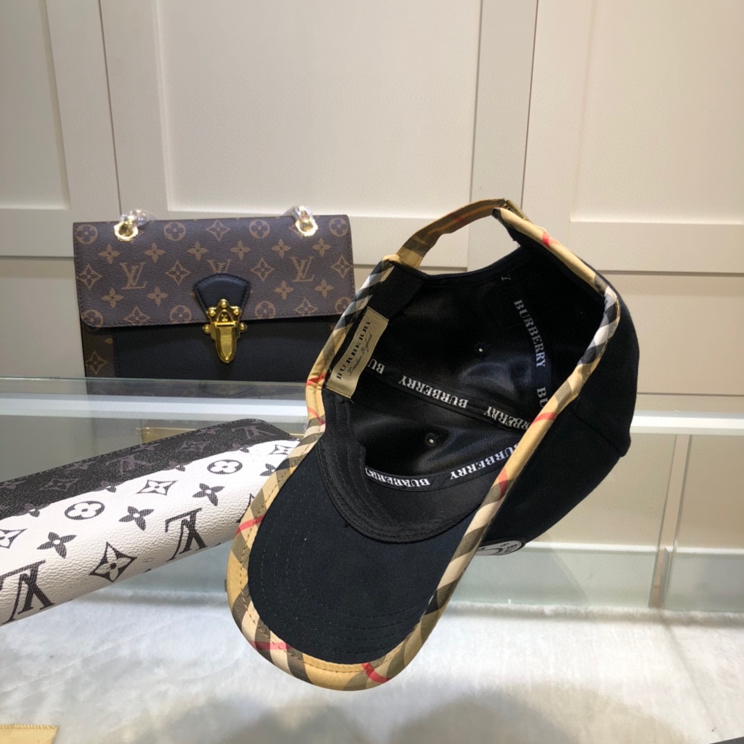 Burberry Monogram Motif Icon Stripe Cotton Baseball Cap Black - Soul Replicas