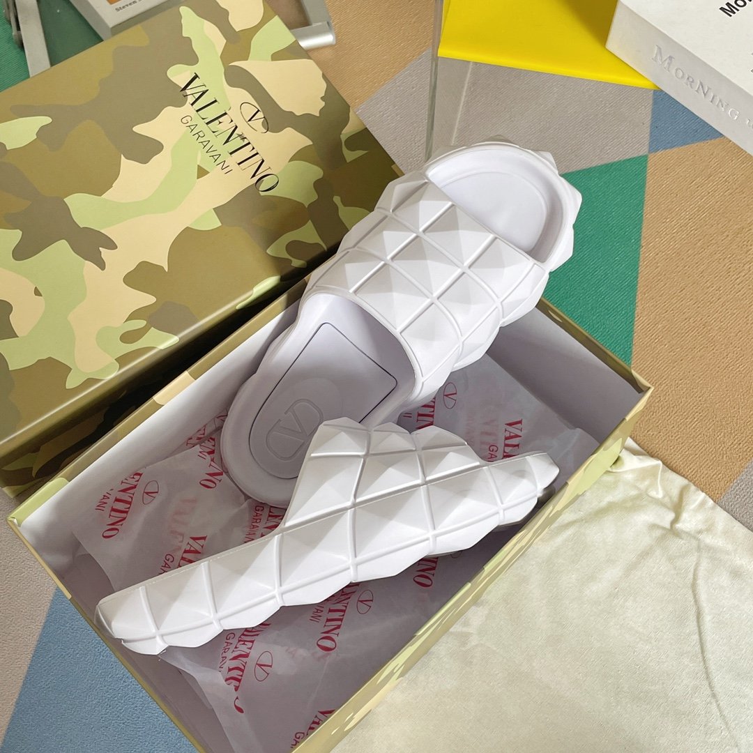 Valentino Garavani Roman Stud Turtle Rubber Slide White For Women - Soul Replicas