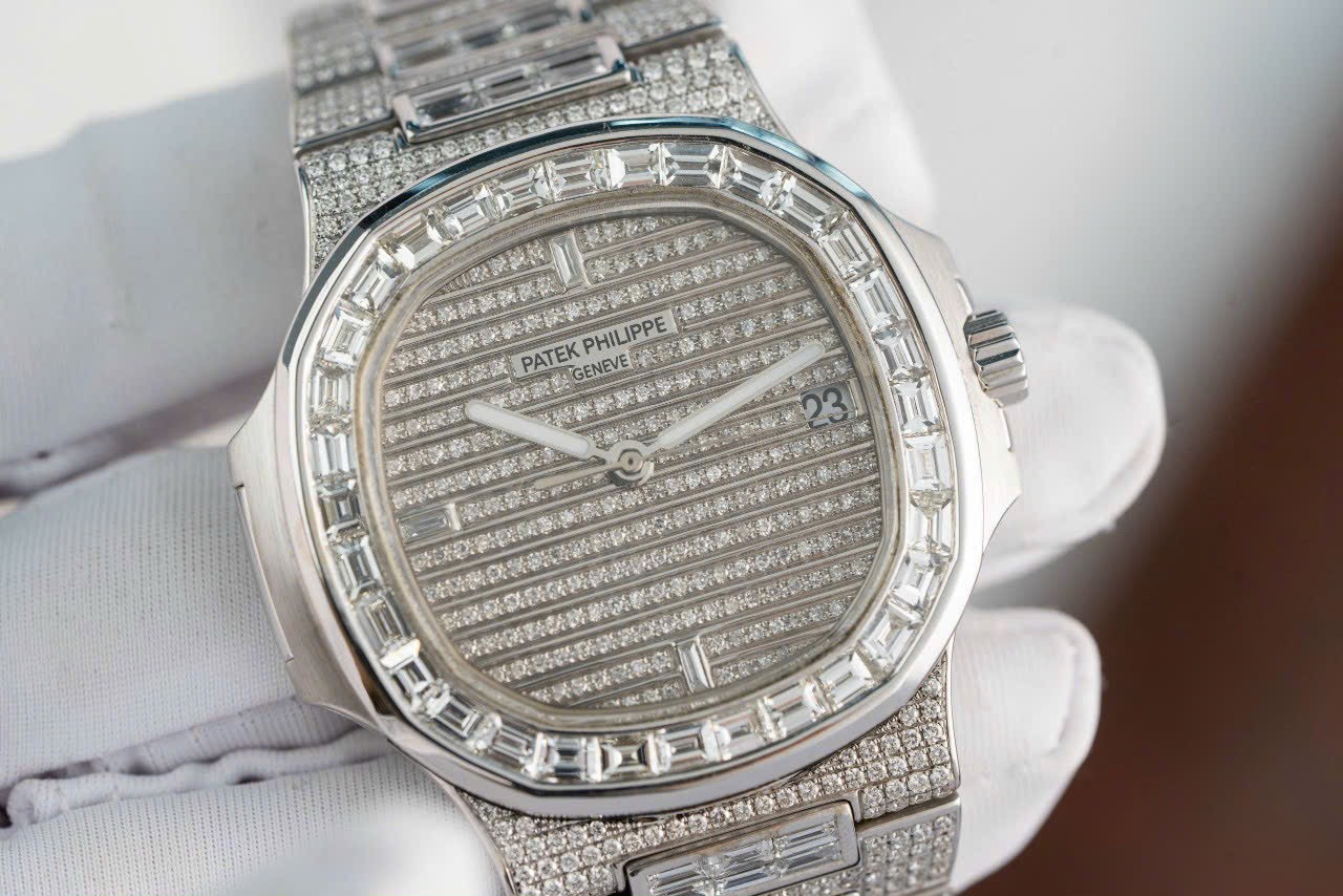 Patek Philippe Clone Watch Nautilus 5719 Full Diamonds Baguette 40mm - Soul Replicas