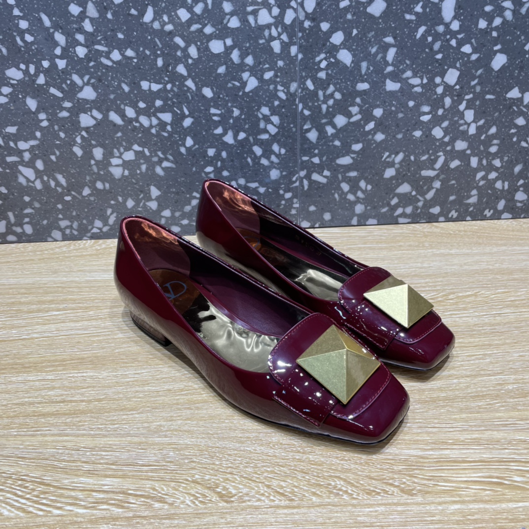 Valentino Garavani One Stud Patent Ballet Flats Red Plum For Women - Soul Replicas