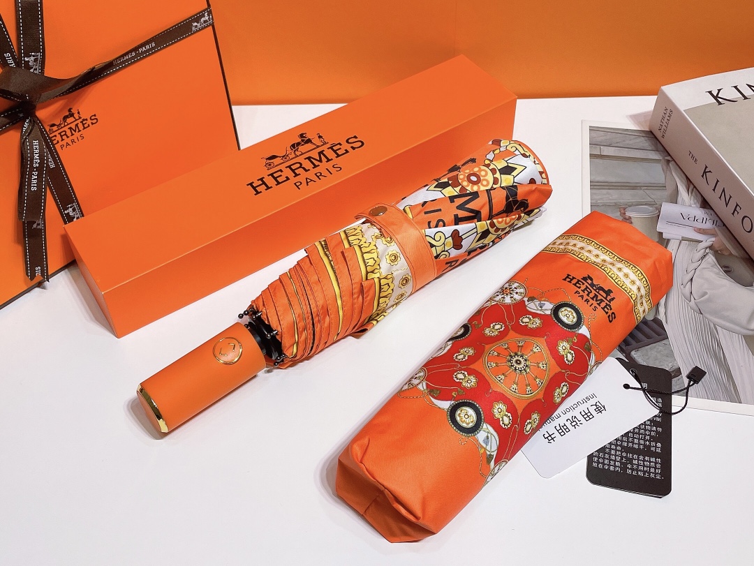 Hermes Pluie De H Folding Umbrella Orange - Soul Replicas