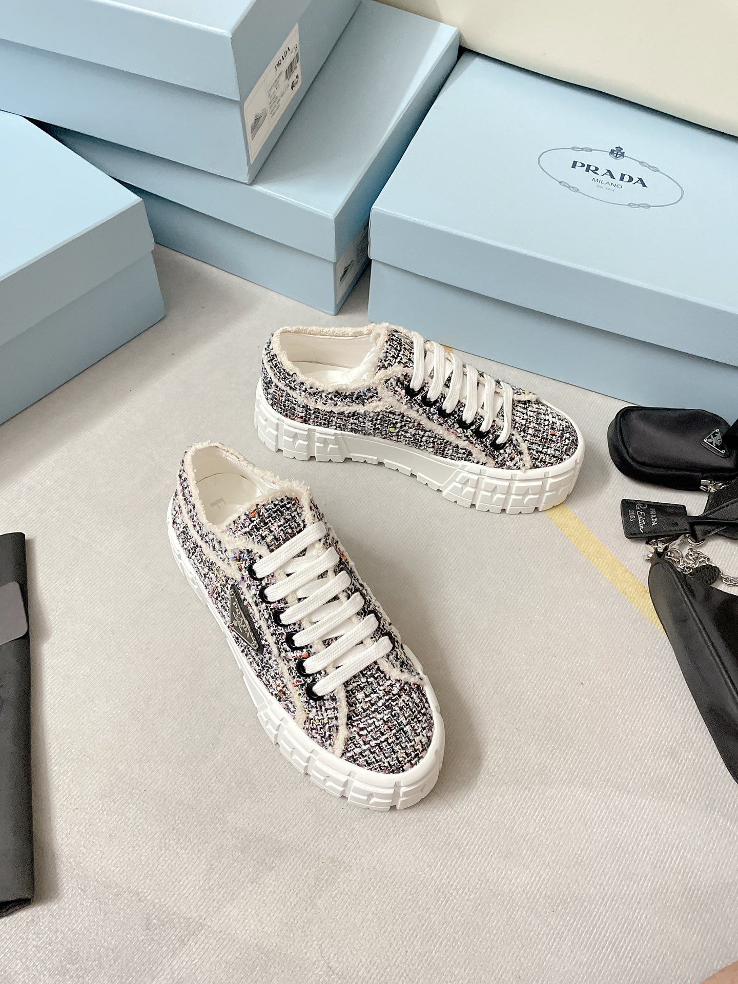 Prada Double Wheel Gabardine Sneakers Black For Women 2in/50mm Prada - Soul Replicas